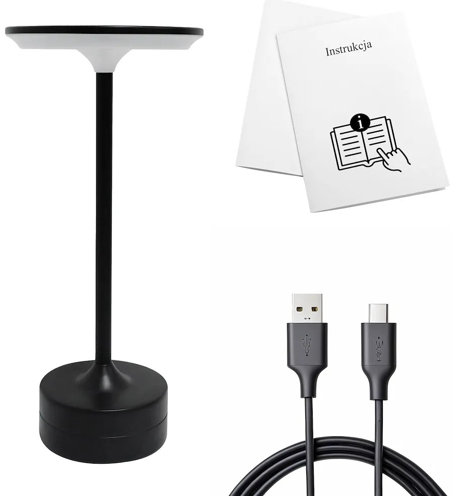 Lampka nocna czarna, ładowanie, bezprzewodowa TAVOLO Black