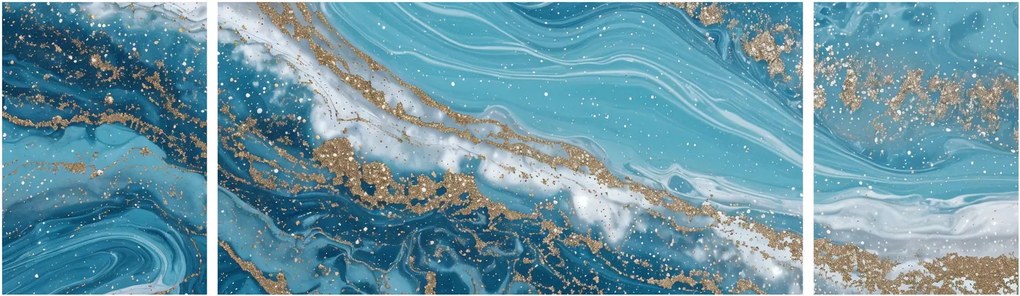 Obraz - Jasnoniebieski marmur ze złotem I. (170x50 cm)