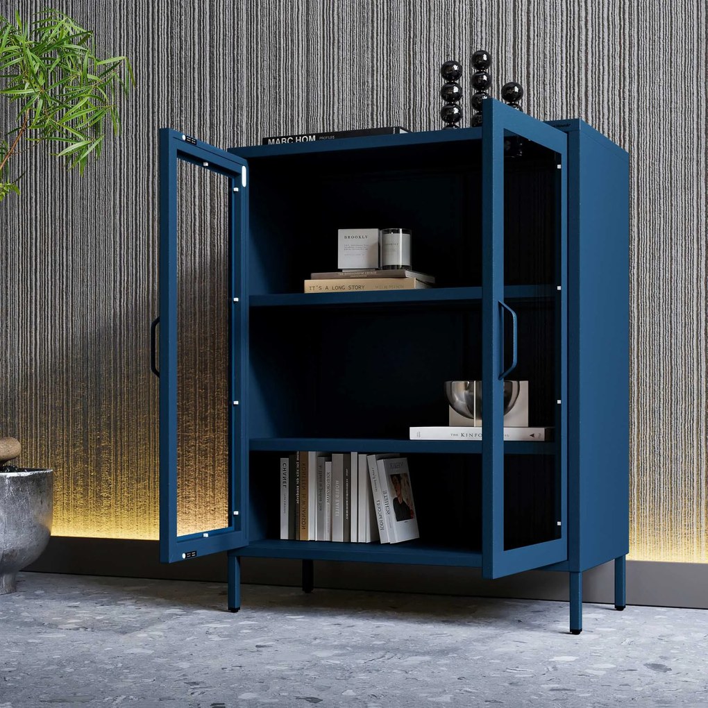 Witryna przeszklona niska granatowa: Modern GINA, 800 x 1015 x 400 mm