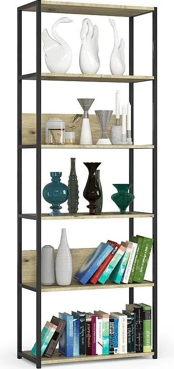 Regał industrialny AKORD metalowy Czarny 70 cm kolor Dąb Artisan mat 6 półek 70x32x192 cm