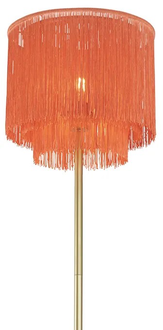 Orientalna lampa stojąca złota z różowym abażurem z frędzlami - FranxaKolonialny Oswietlenie wewnetrzne