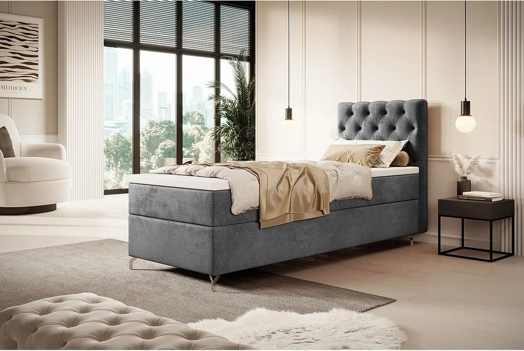 BOXBETT CHESTER 120x200 Monolith 92 z materacem H3 i topperem łóżko z pojemnikiem, pojedyncze, hotelowe, do sypialni, ze schowkiem