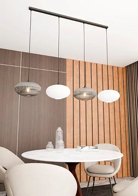 Loftowa lampa wisząca ze szklanymi kloszami grafit + opal - 7X D174 R9-T92