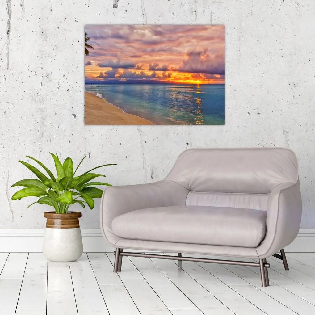 Obraz - Zachód słońca na plaży (70x50 cm)