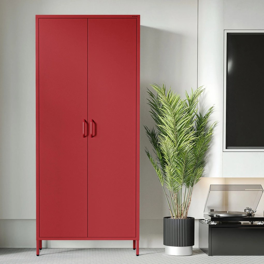 Szafa na ubrania metalowa czerwona FLAVIO, 800 x 1850 x 450 mm