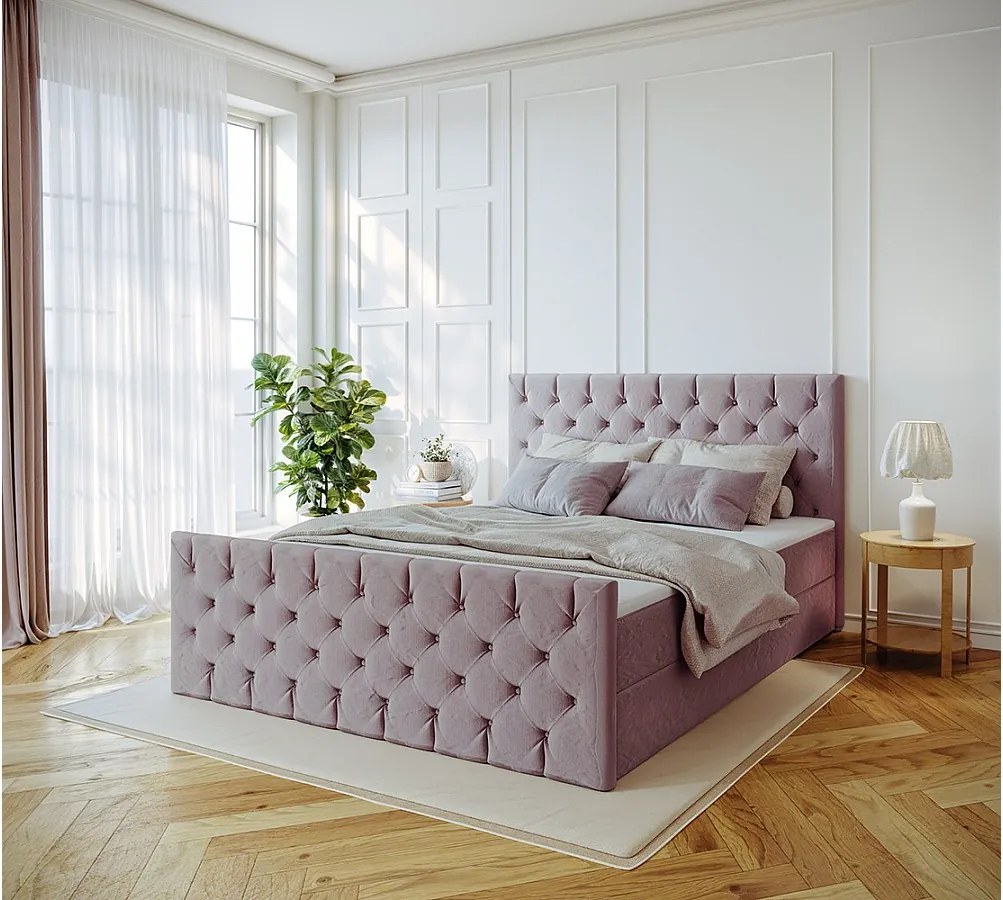 Łóżko kontynentalne z pojemnikiem Mars, tkanina Riviera, 140x200 cm, Fioletowy