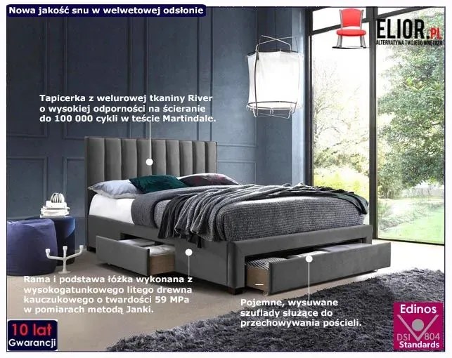 Łóżko dwuosobowe z szufladami popiel E9-K90