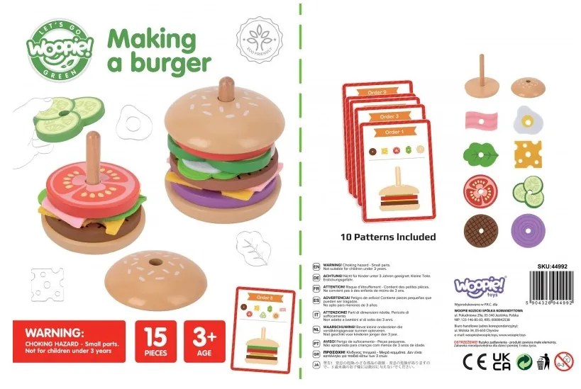 Woopie green drewniany burger restauracja układanka dla dzieci 15 el. certyfikat fsc