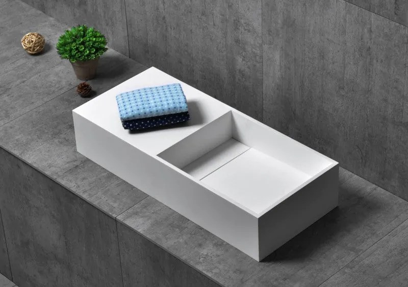 Umywalka ścienna TWG08 z odlewu mineralnegoBiały mat - 75 x 32,5 x 15 cm