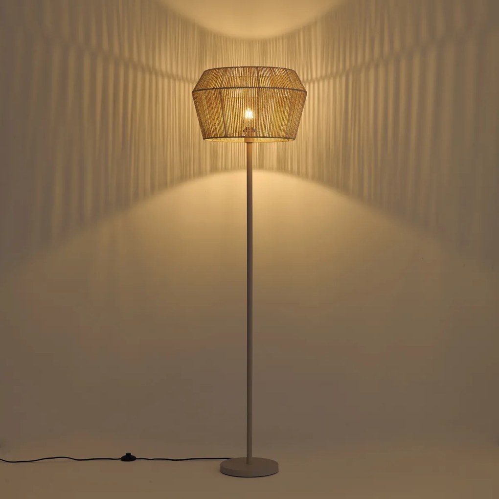 Lampa podłogowa beżowa z abażurem z papierowego sznurka 50/50/30 - Simplo