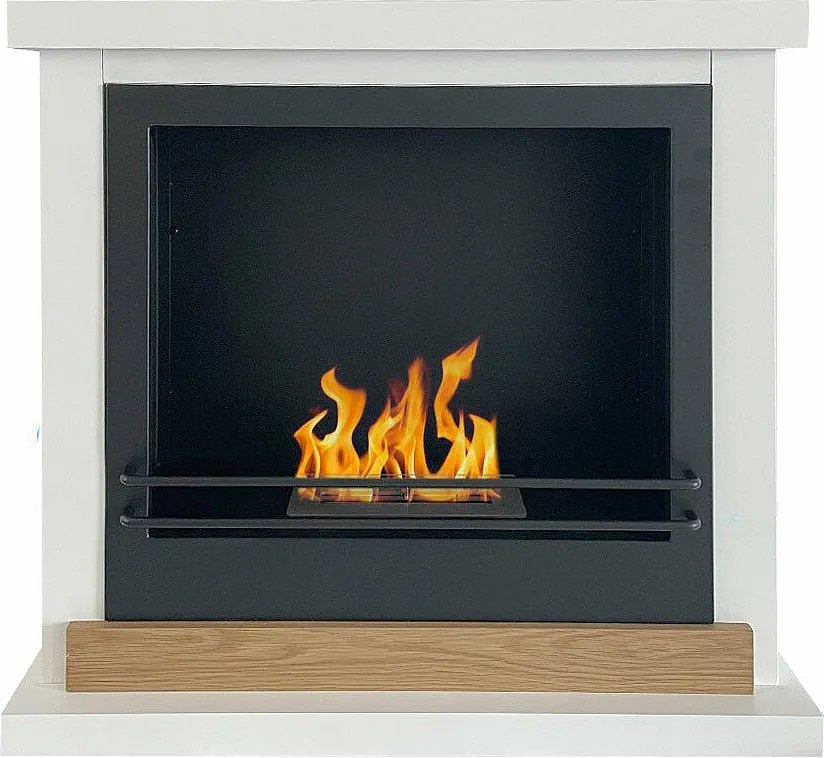 Biokominek stojący Stockholm z białego drewna, dł. 75 x gł. 24 x wys. 68 cm