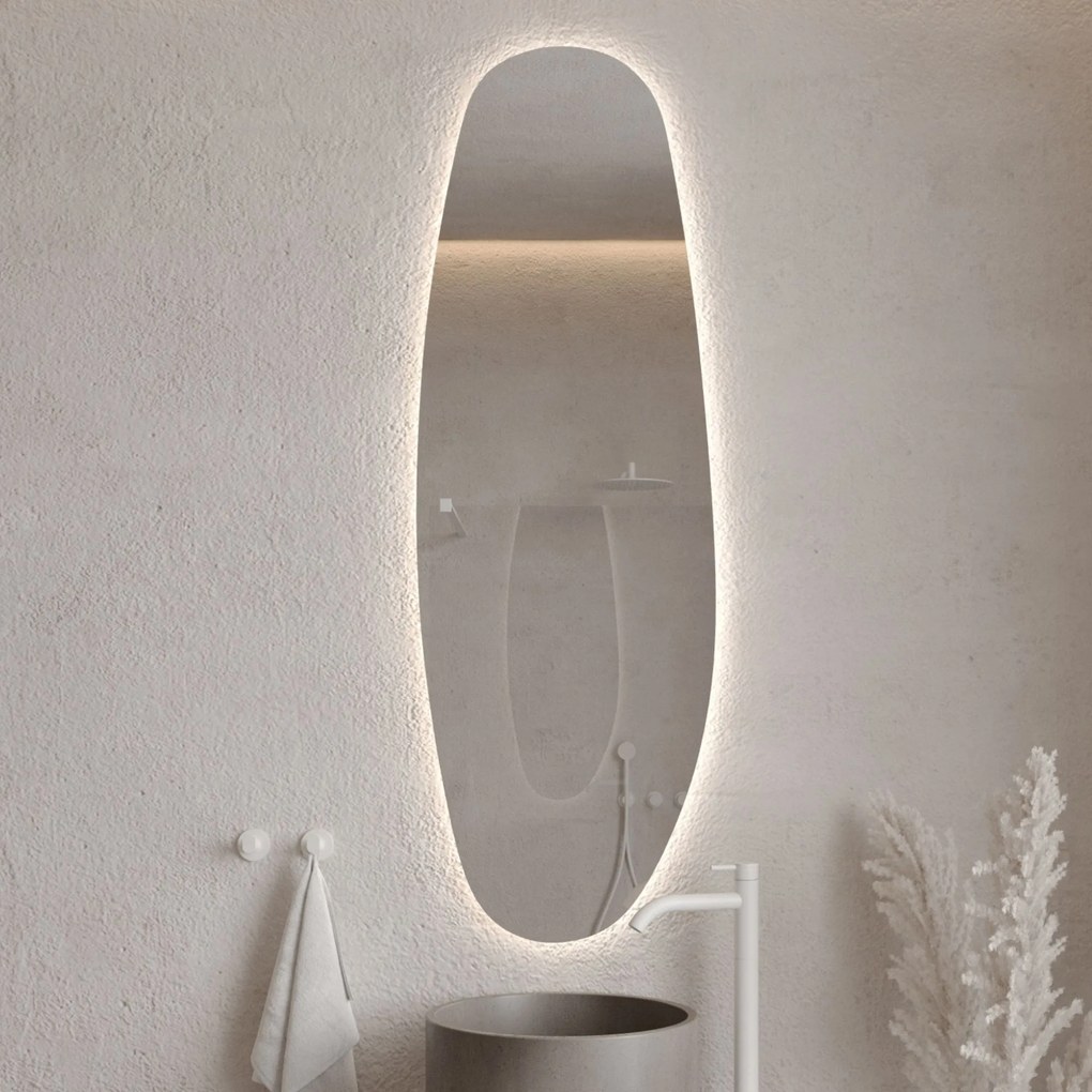 Lustro owalne z podświetleniem bezramowe 55 x 150 cm DELIS LED | Różne kolory szkła