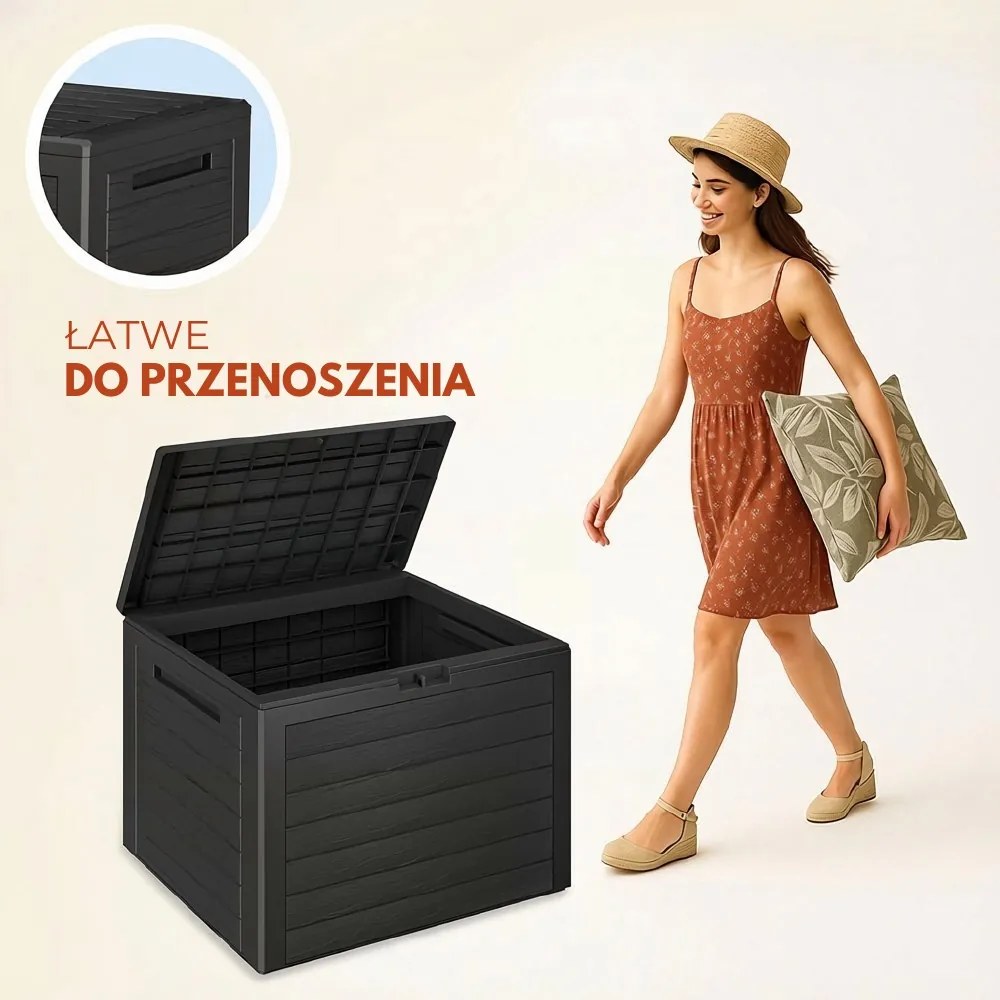 Pojemnik do przechowywania WOODEBOX, 190L,78x44x55cm, antracytowa Prosperplast