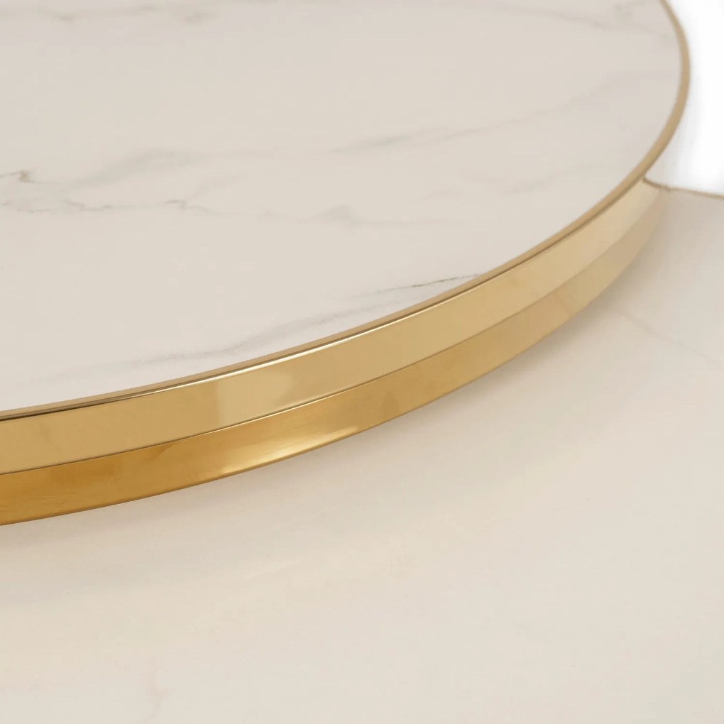 Zestaw Stolików Kawowych ARON 70 cm/50 cm Biały Marmur/Złoty Glamour