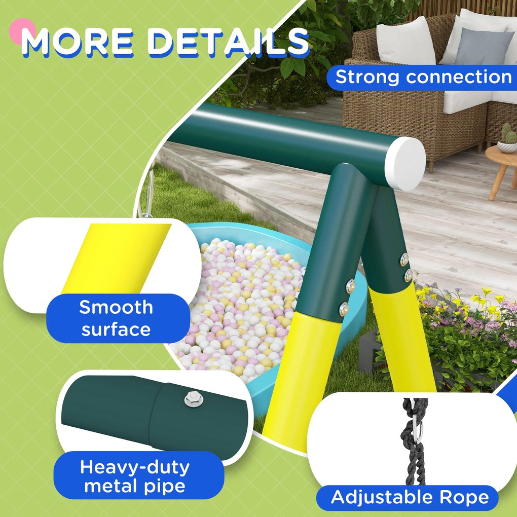 Outsunny Konstrukcja Huśtawki dla Dzieci z 2 Huśtawkami, Koszykiem do Koszykówki, Drabinką do Wspinaczki, 267x180x202 cm, Żółty