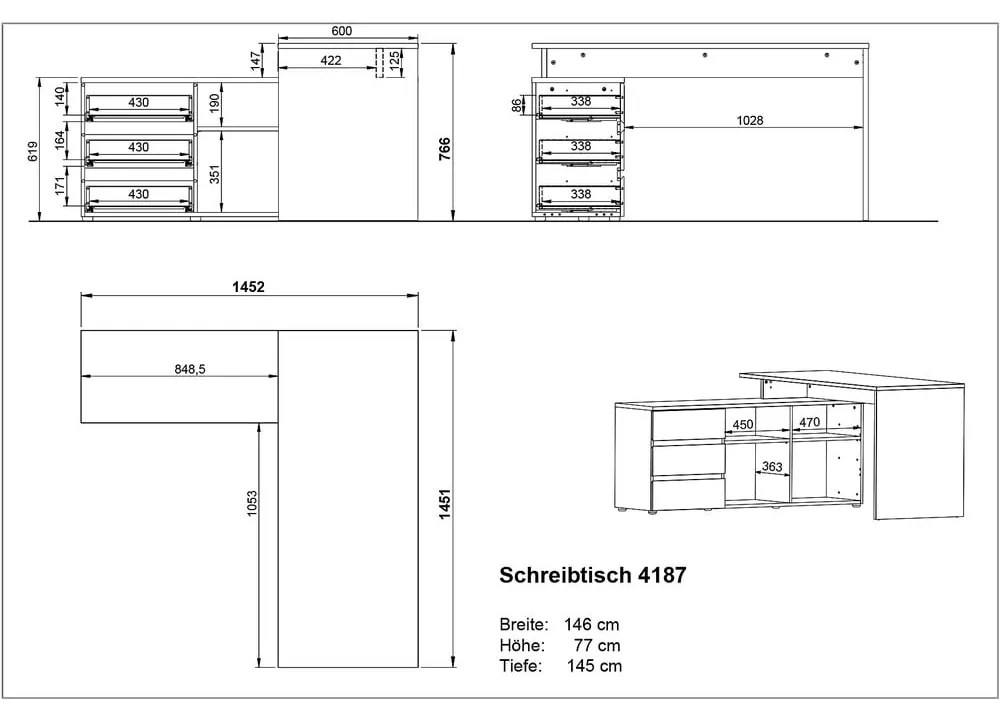 Biurko w dekorze dębu 146x145 cm Lissabon – Germania