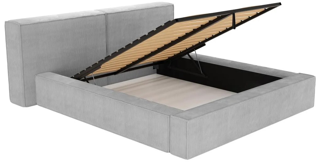 Łóżko ze skrzynią 160 × 200 cm – Sztruks – Jasnoszary + Materac – TIMANO marki Pascal Morabito