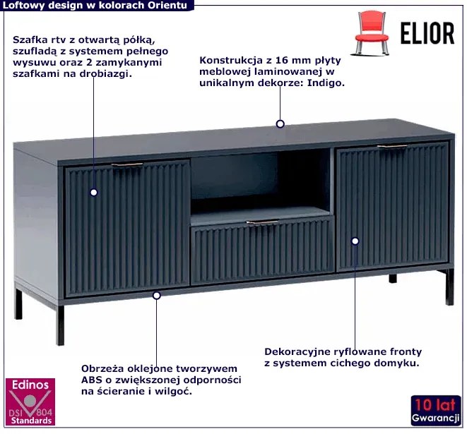 Lamelowa szafka rtv w kolorze indigo - Tardes 5X