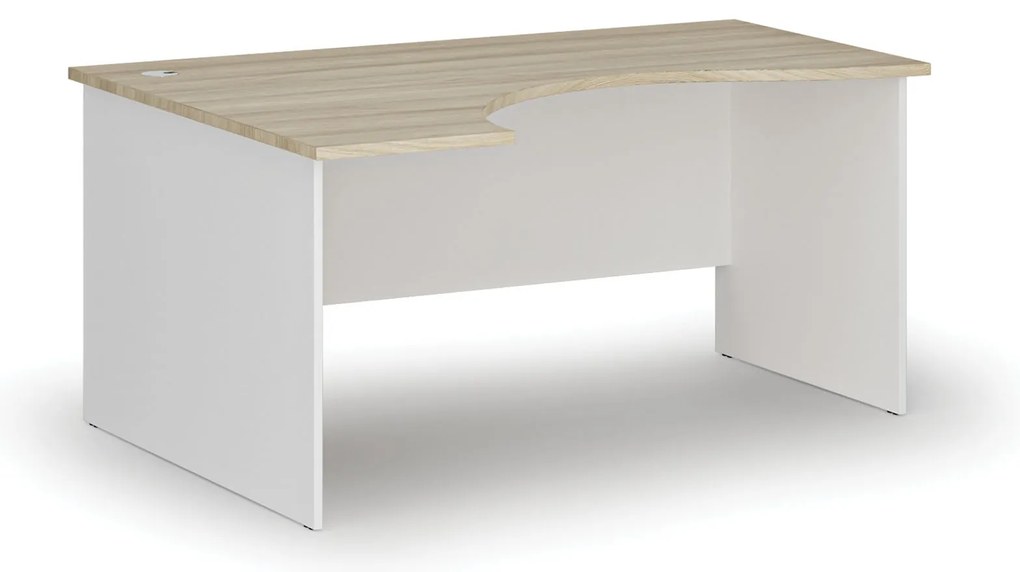 Ergonomiczne biurko PRIMO WHITE, 160x120 cm, lewe, biały/dąb naturalny