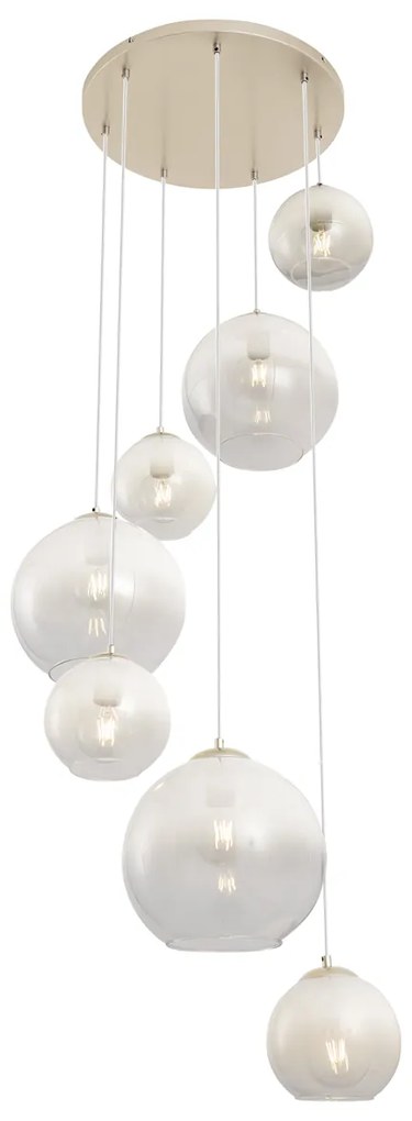 Lampa wisząca w stylu Art Deco beżowa z białym szkłem 7-źródłowa - Sandra ArtDeco Oswietlenie wewnetrzne