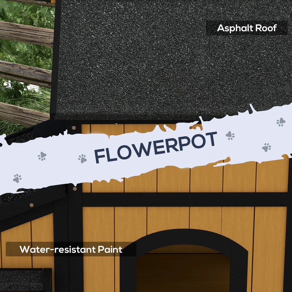 PawHut Dom dla Kotów Żółty z Drewna Sosnowego 96x65x85,5cm | Aosom PL