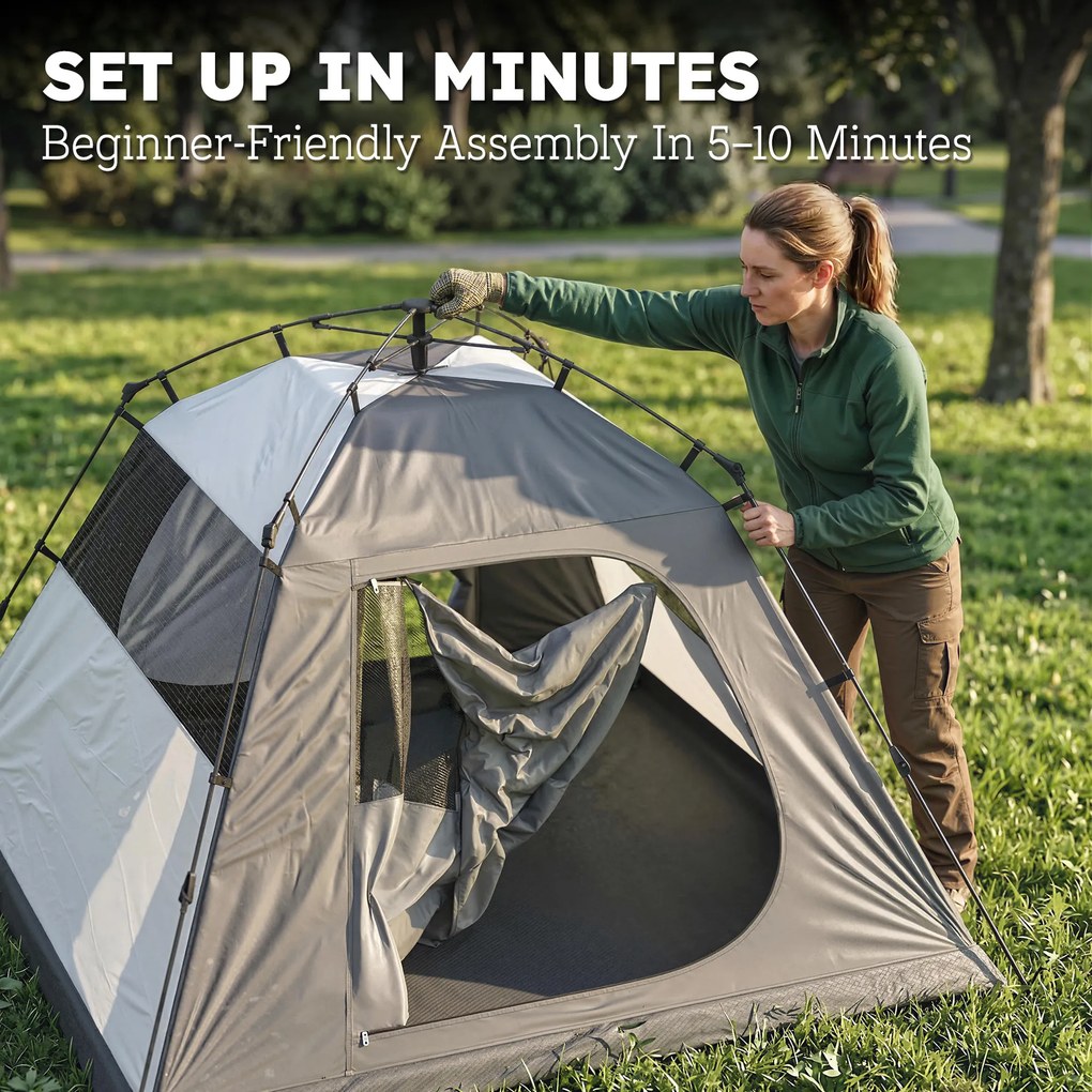 Outsunny Namiot campingowy dla 2 osób, wodoodporny 3000 mm i wiatroodporny, namiot kopułowy z 2 drzwiami, 2 oknami z siatką, 2 bocznymi oknami, torbą transportową | Aosom PL
