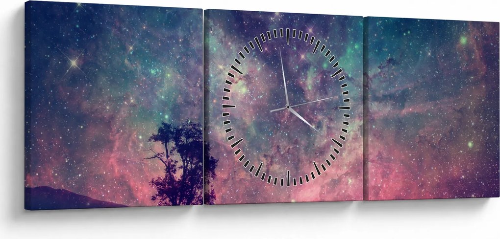 Obraz - Nieziemskie nocne niebo (z zegarem) (90x30 cm)