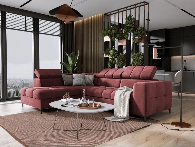 Narożnik PABLOS układ L strona Lewa w tkaninie VOGUE 08 regulowane zagłówki z funkcją spania