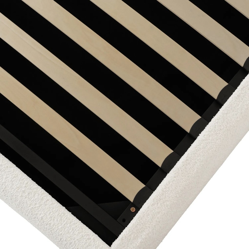 Łóżko Tapicerowane 160x200 cm ROSSO ze Stelażem i Pojemnikiem Dwuosobowe Boucle Kremowe