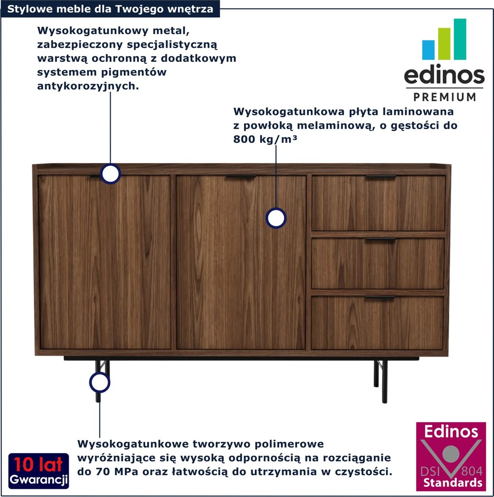 Duża komoda z 3 szufladami i szafką orzech warmia L0-E99