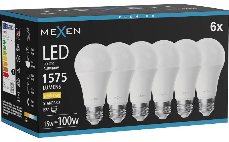 Mexen Nova 6x żarówka LED E27, A60, 15W, Ciepła - 3000K, 1575 lm - L100-E27-1530-01x06