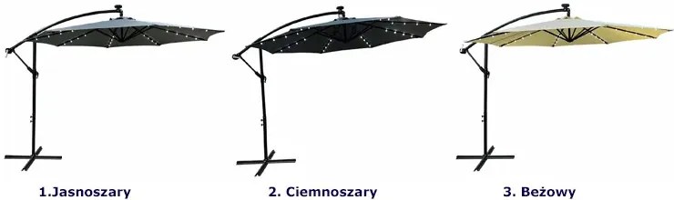 Ciemnoszary parasol do ogrodu z LED - Elerion