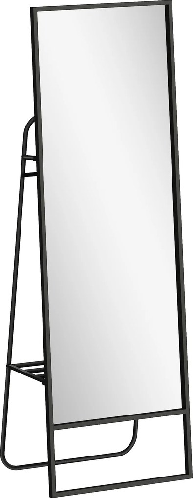 HOMCOM Lustro pełnej długości, design industrialny, tylna półka, 2 haki, metalowa rama, do sypialni, 157 x 50 cm, Czarne