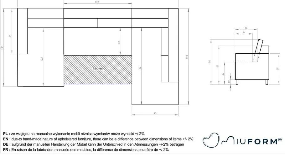 Ciemnoniebieska rozkładana sofa w kształcie litery "U" Miuform Stylish Stan, prawostronna
