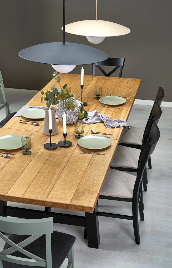 FIESTA stół rozkładany 200-280x100x77 cm dąb naturalny/czarny mieści 8-12 osób