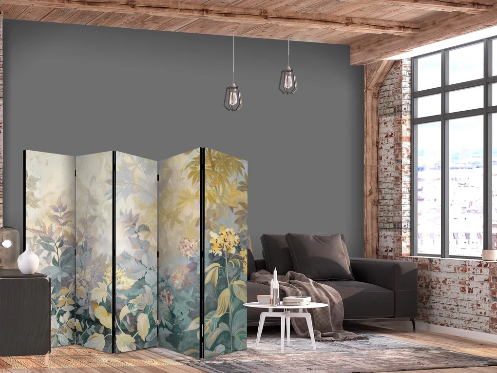 Parawan dwustronny Kwiaty 225x172 cm 5-częściowy szary ARTGEIST B