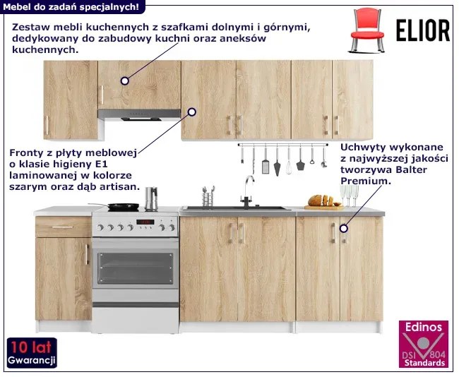 Komplet mebli kuchennych 240 cm dąb sonoma Hadson