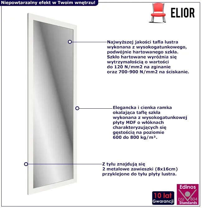 Białe prostokątne lustro ścienne w ramie N0-R68