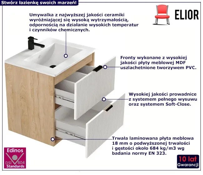 Umywalka wpuszczana z szafką wiszącą biały + orzech D6-E57