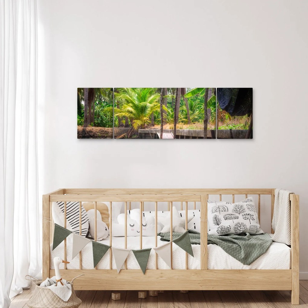 Obraz - Drewniana łódź na kanale, Tajlandia (170x50 cm)