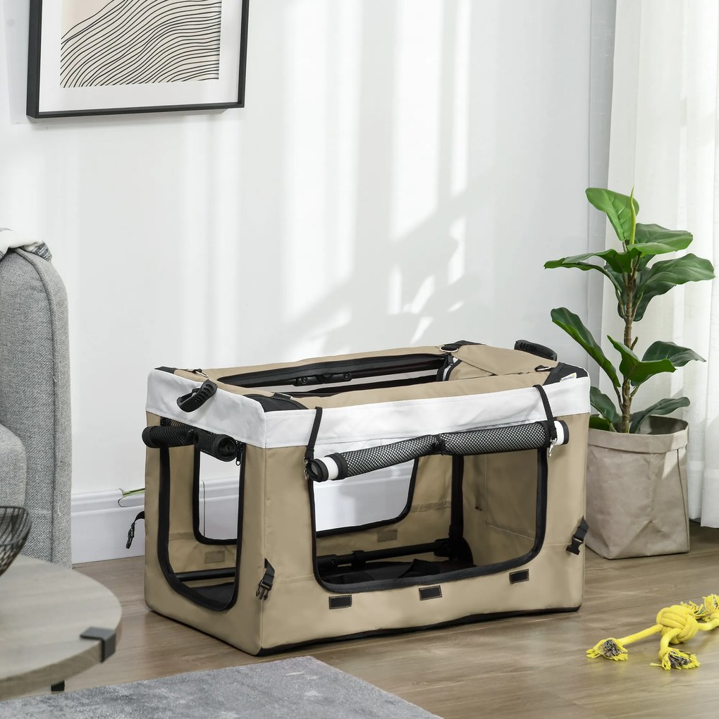 PawHut Wózek dla zwierząt domowych, składany, zdejmowany kosz, 81 x 58 x 97,5 cm, Czarny+Khaki+Biały