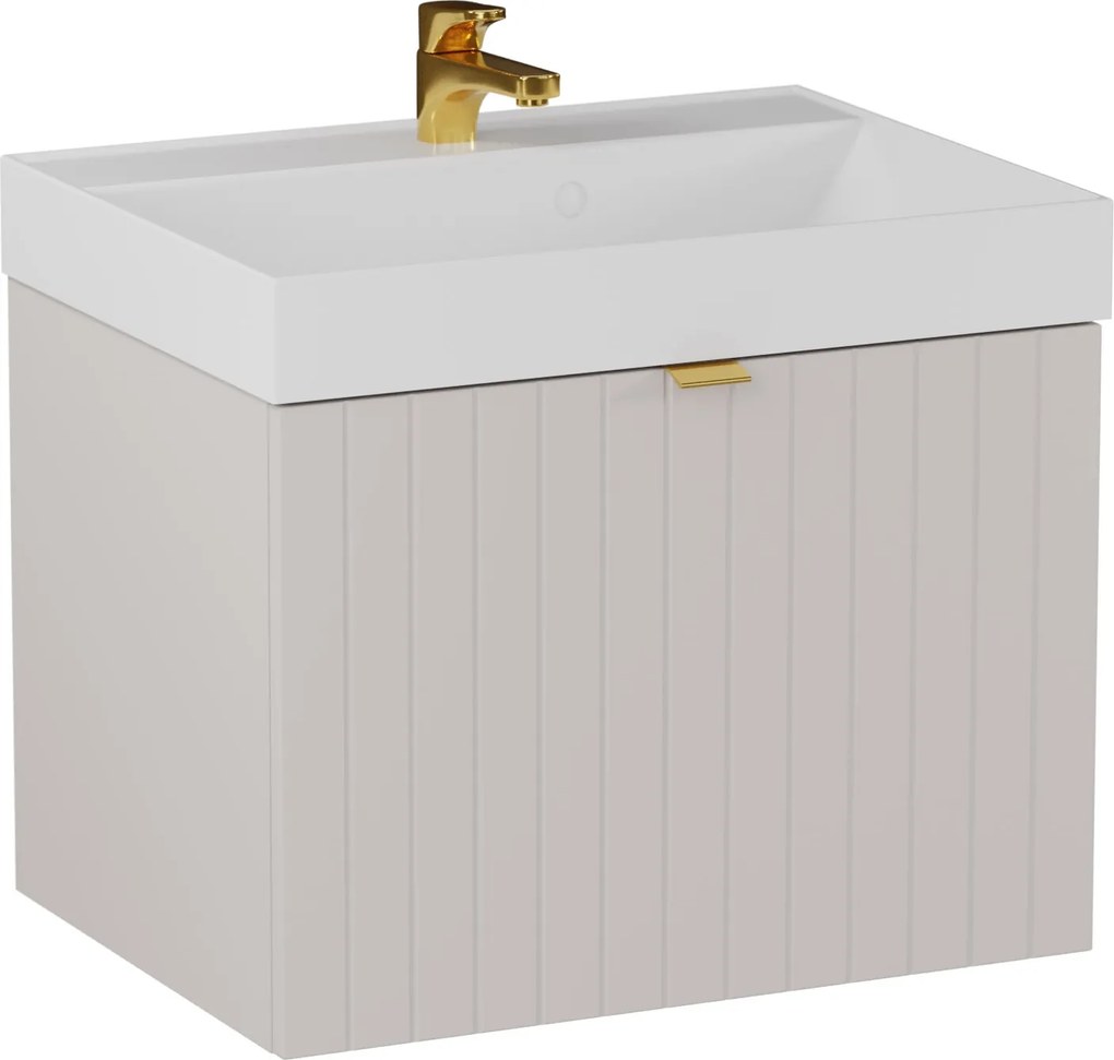 Szafka łazienkowa wisząca kaszmir lamelowy front 60 x 45 cm z umywalką z otworem CUSCO