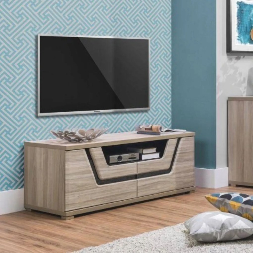 Szafka RTV do Salonu TES 118 cm Wiąz/Czarny Nowoczesna