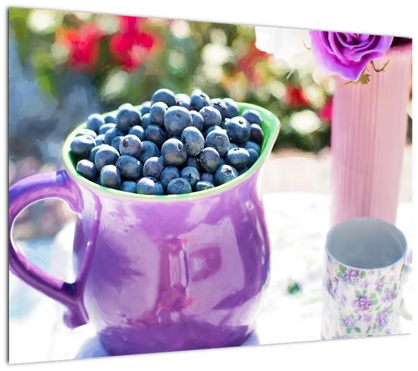 Obraz na szkle - jagody w filiżance (70x50 cm)