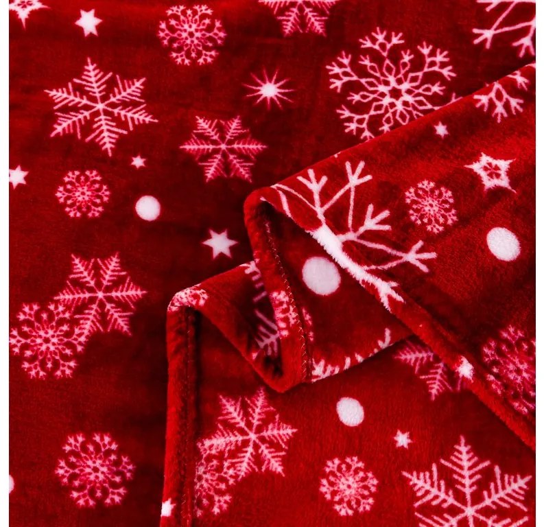 2x Czerwony świąteczny mikropolarowy koc SNOWFALL 150x200 cm