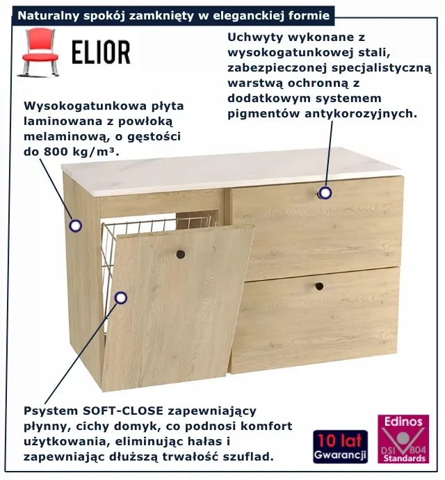 Wisząca szafka pod umywalkę dąb cremona + marmur H4-K43