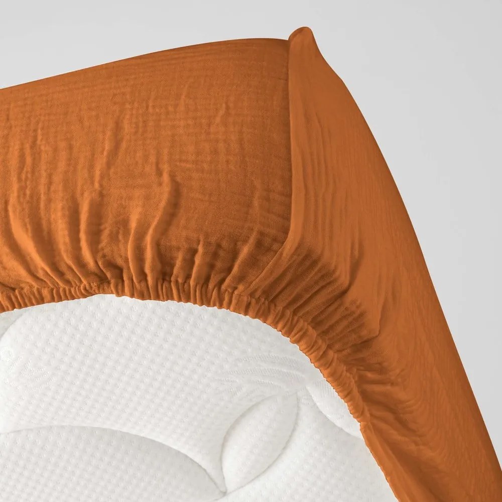 Pomarańczowobrązowe prześcieradło muślinowe 160x200 cm Angelia – douceur d'intérieur