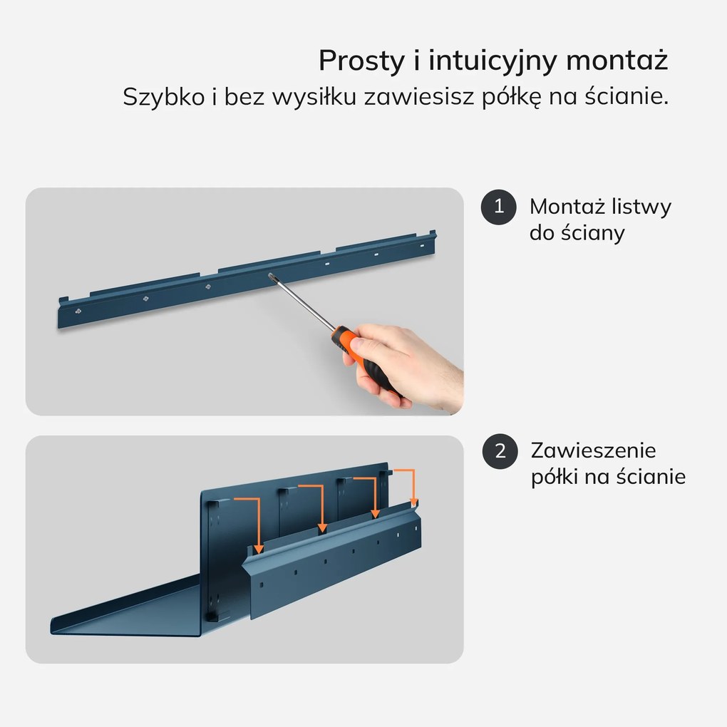 Półka wisząca metalowa granatowa, 1200 mm: JOANNE Modern