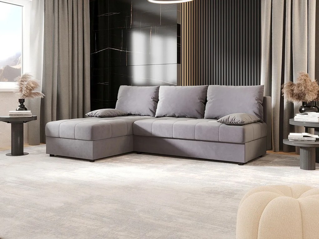 BEDANTE narożnik MOS L Itaka 50 lewa szary z funkcją spania sofa w kształcie litery L z pojemnikiem na pościel