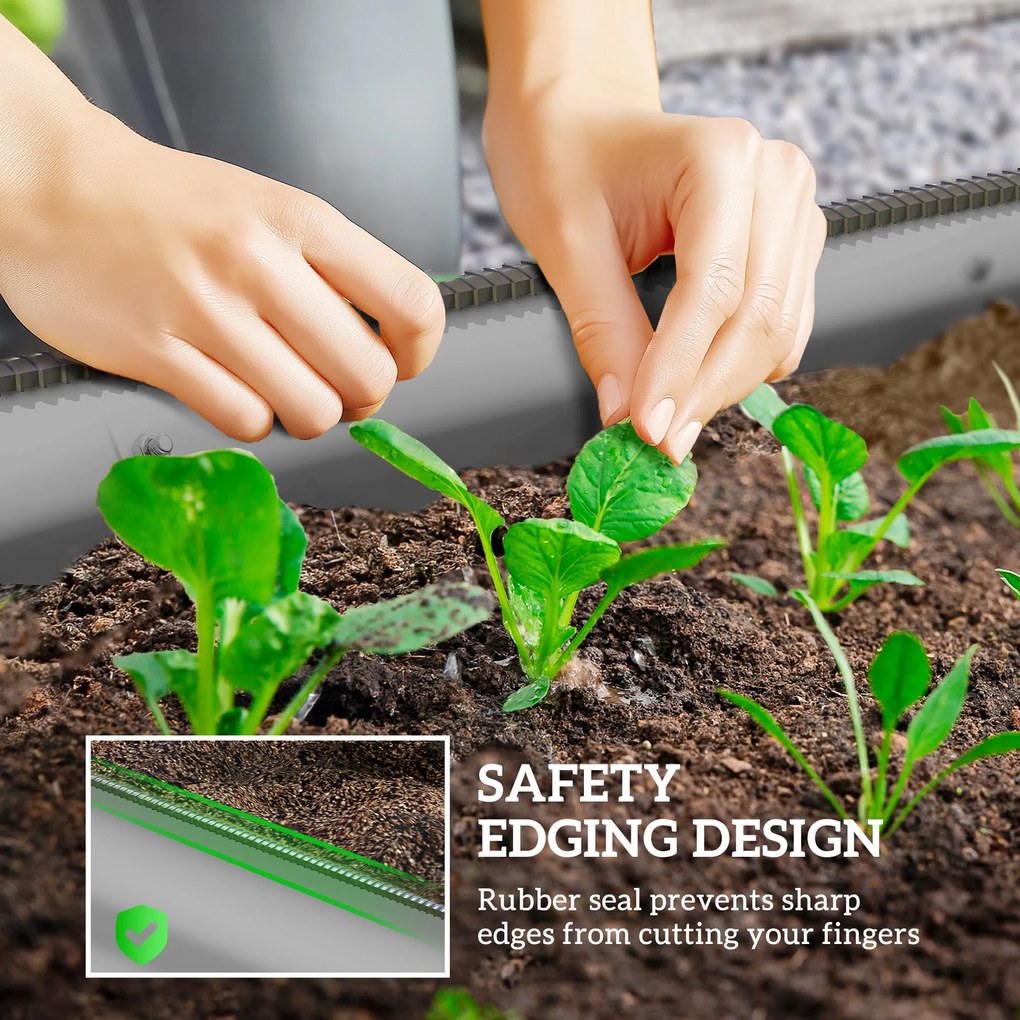 Outsunny Podwyższone łóżko na rośliny, modułowe łóżko ogrodowe, chronione krawędzie, design bez dna, 195 x 62 x 30 cm, Srebrny